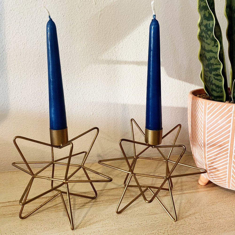 Candle Holder Set + Blue Taper Candles